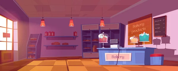 Boulangerie intérieure avec gâteaux, pain et pâtisserie — Image vectorielle