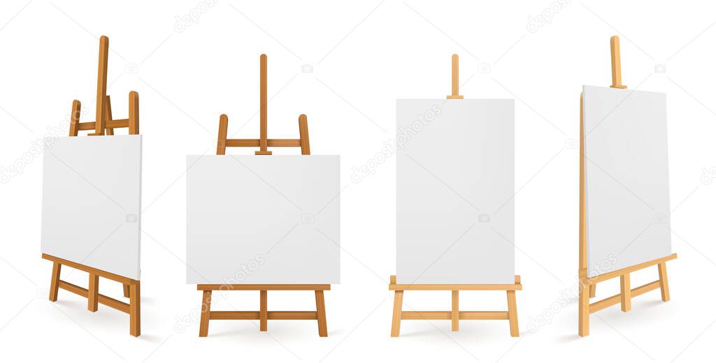 Wooden easels or painting art boards, white canvas