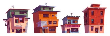 Poor dirty houses, buildings in ghetto area clipart