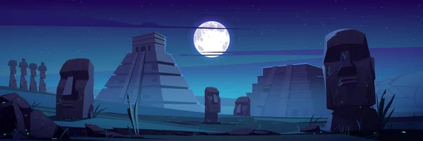 莫埃雕像和金字塔在夜间著名的地标 — 图库矢量图片