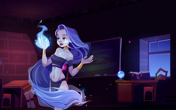 Donna ninfa nella scuola di magia interiore, fantasia ragazza — Vettoriale Stock