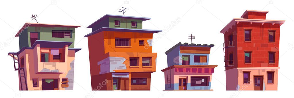 Poor dirty houses, buildings in ghetto area