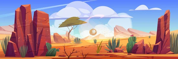 Desert Africa natural background with tumbleweed — Stock Vector