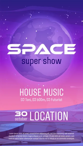 Espace super show flyer, affiche de dessin animé, invitation — Image vectorielle
