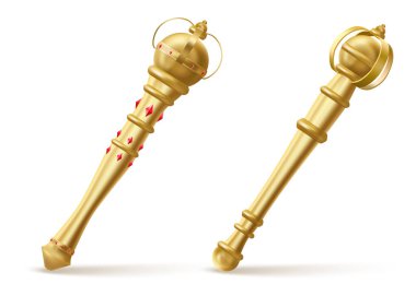 Golden scepter for king or queen, royal wand. clipart