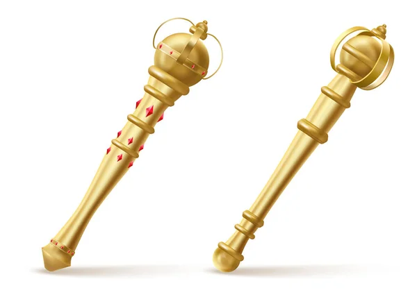 Sceptre doré pour roi ou reine, baguette royale. — Image vectorielle