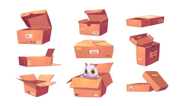 Kahverengi karton kutular farklı şekillerde — Stok Vektör