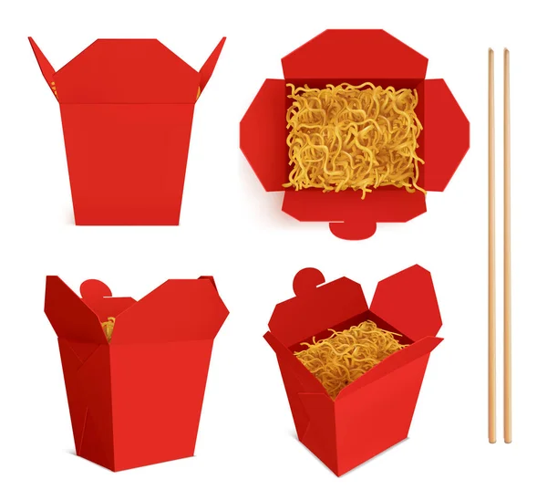 Wok scatola tagliatelle mockup, portare via il contenitore di cibo — Vettoriale Stock