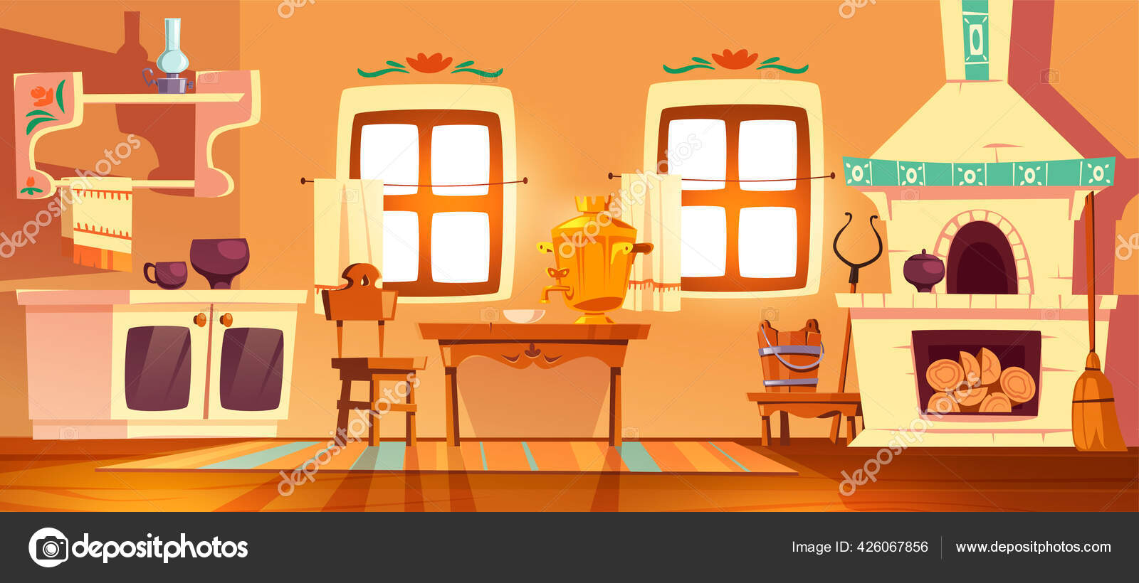 Old rural russian kitchen oven and samovar Stock Vector Image by ©klyaksun #426067856 Old rural russian kitchen oven and samovar Stock Vector Image by ©klyaksun #426067856