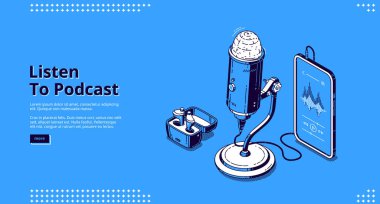 Podcast ve radyo yayıncılığının vektör pankartı