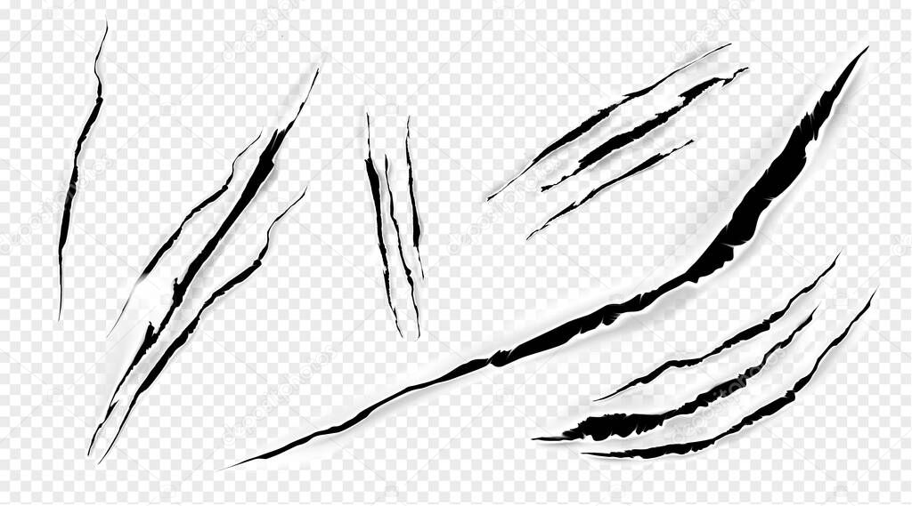 Cat marks, claws scratches isolated vector set