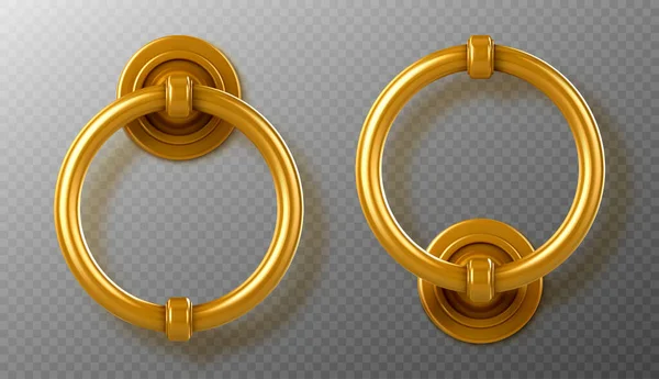 Realistiska dörrhandtag i guld, ringknappar — Stock vektor