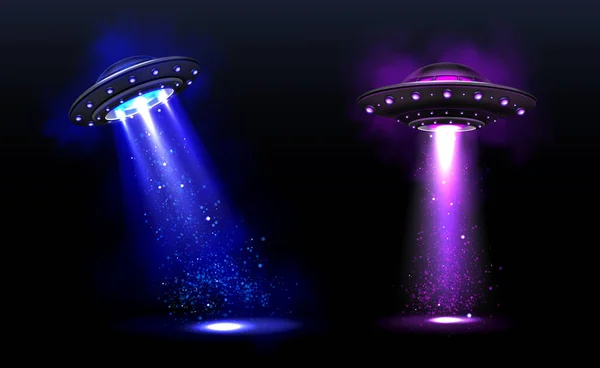 3d UFO, 빛줄기가 달린 외계 우주선 — 스톡 벡터