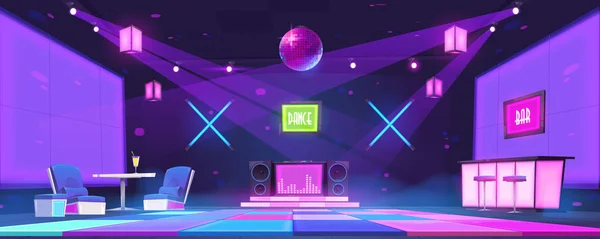 Discoteca con bar, consola de dj y pista de baile — Vector de stock