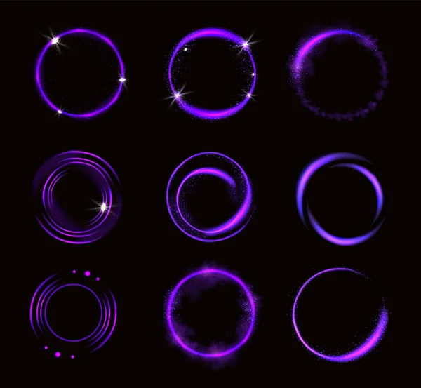 Λαμπερό μωβ κύκλοι με αστράφτει, στρογγυλά πλαίσια — Διανυσματικό Αρχείο
