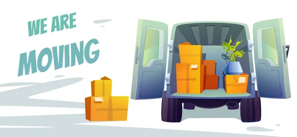 Banner de entrega de móveis com caminhão e caixas —  Vetores de Stock