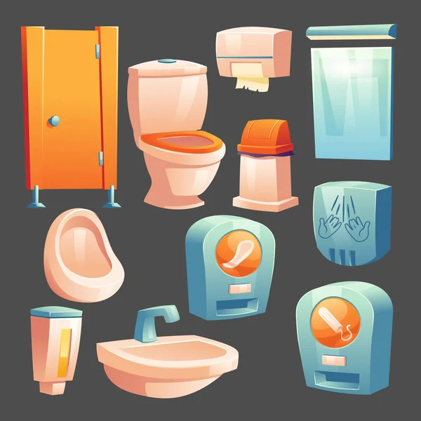 Toilettes publiques, wc kit d'équipement de cabine — Image vectorielle