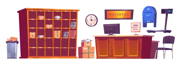 邮局的内部物品和家具. — 图库矢量图片