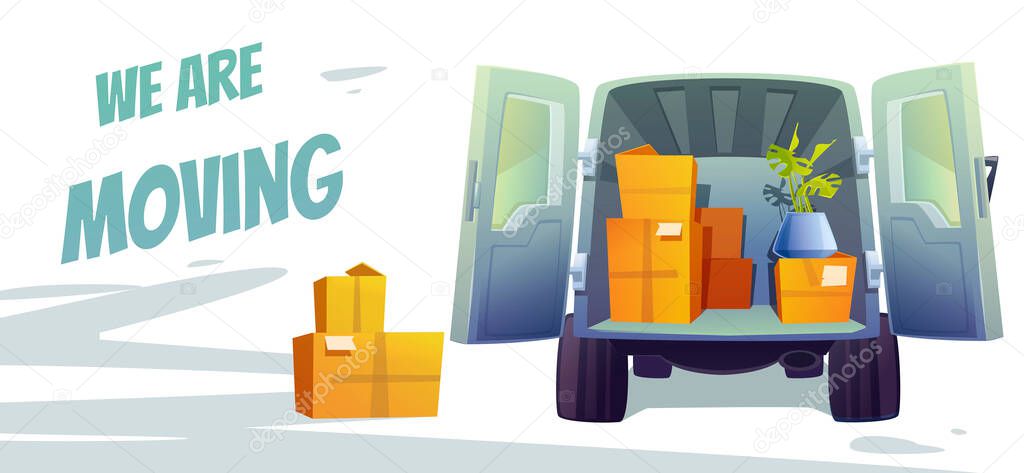 Furniture delivery banner with truck and boxes