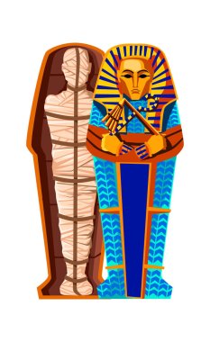 Mummy in sarcophagus cartoon illustration clipart