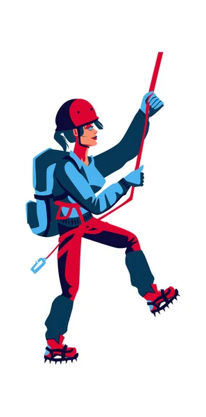 Chica escalador de roca en equipo deportivo mochila — Archivo Imágenes Vectoriales