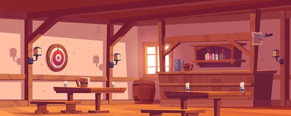 老客栈，带有木制吧台的老式酒吧 — 图库矢量图片
