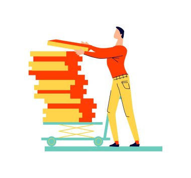 Erkek karakter kargo karikatür vektörünü taşır