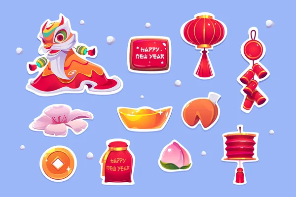 Etiquetas de Ano Novo Chinês, símbolos da China conjunto —  Vetores de Stock