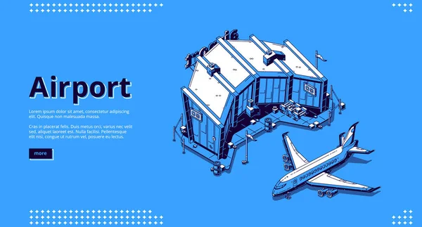 Terminal de aeroporto isométrico e avião —  Vetores de Stock