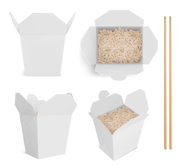 带有米饭和筷子的病媒白盒 — 图库矢量图片