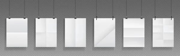 Carteles en blanco plegados, hojas de papel blanco — Vector de stock