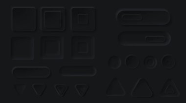 Koyu ui uygulaması için neumorfik siyah düğmeler