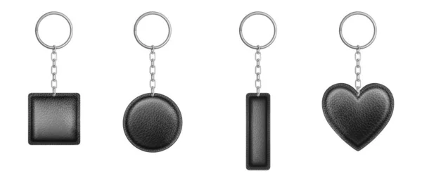 Vector realistisches Set aus schwarzem Leder Schlüsselanhänger — Stockvektor