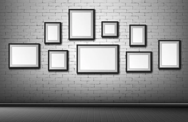 Blanco frames op bakstenen muurachtergrond, randen — Stockvector