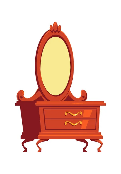 Ретро комод, туалетный столик с зеркалом — стоковый вектор