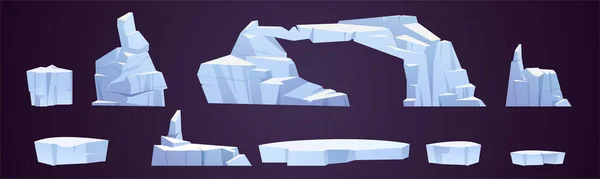 Témpanos de hielo de dibujos animados, trozos de iceberg congelados, glaciares — Archivo Imágenes Vectoriales