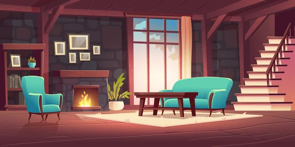 Lujo antiguo salón interior con chimenea — Vector de stock