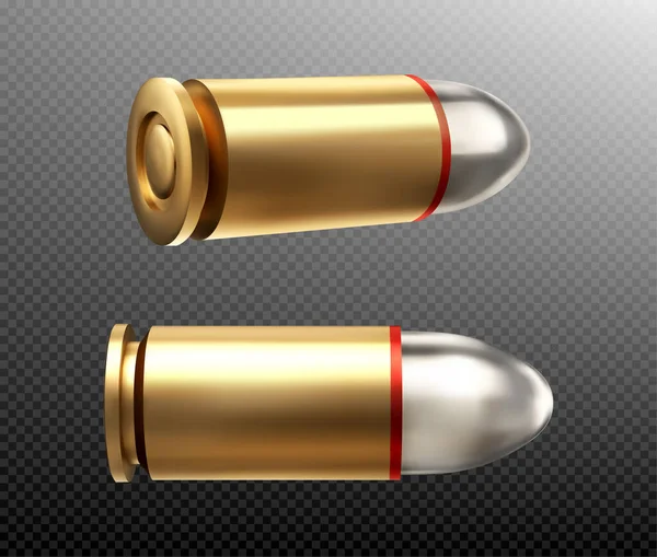 Bullets copper nine mm shots, side and rear view — Stock Vector