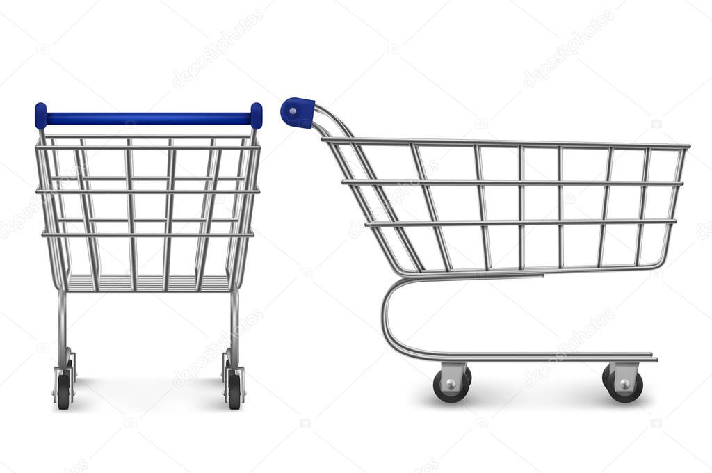 Shopping trolley top and side view, empty cart