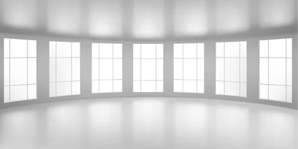 Prázdná kulatá místnost, 3d kancelář s velkými okny — Stockový vektor
