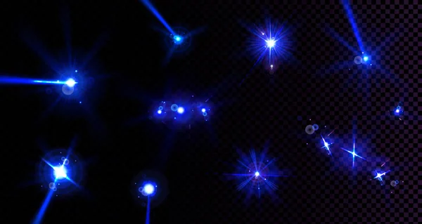 Световые вспышки, вспышки света с голубыми лучами — стоковый вектор