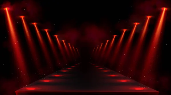 赤いスポットライトによって照らされた空の表彰台 — ストックベクタ