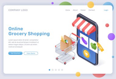 Online market alışverişi izometrik iniş sayfası