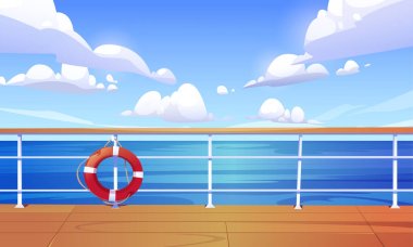 Vector cartoon with cruise ship deck and sea clipart