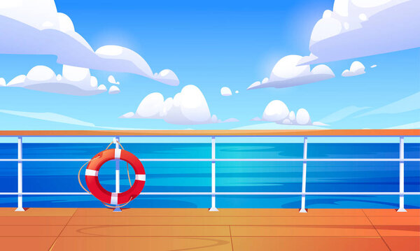 Vector cartoon with cruise ship deck and sea