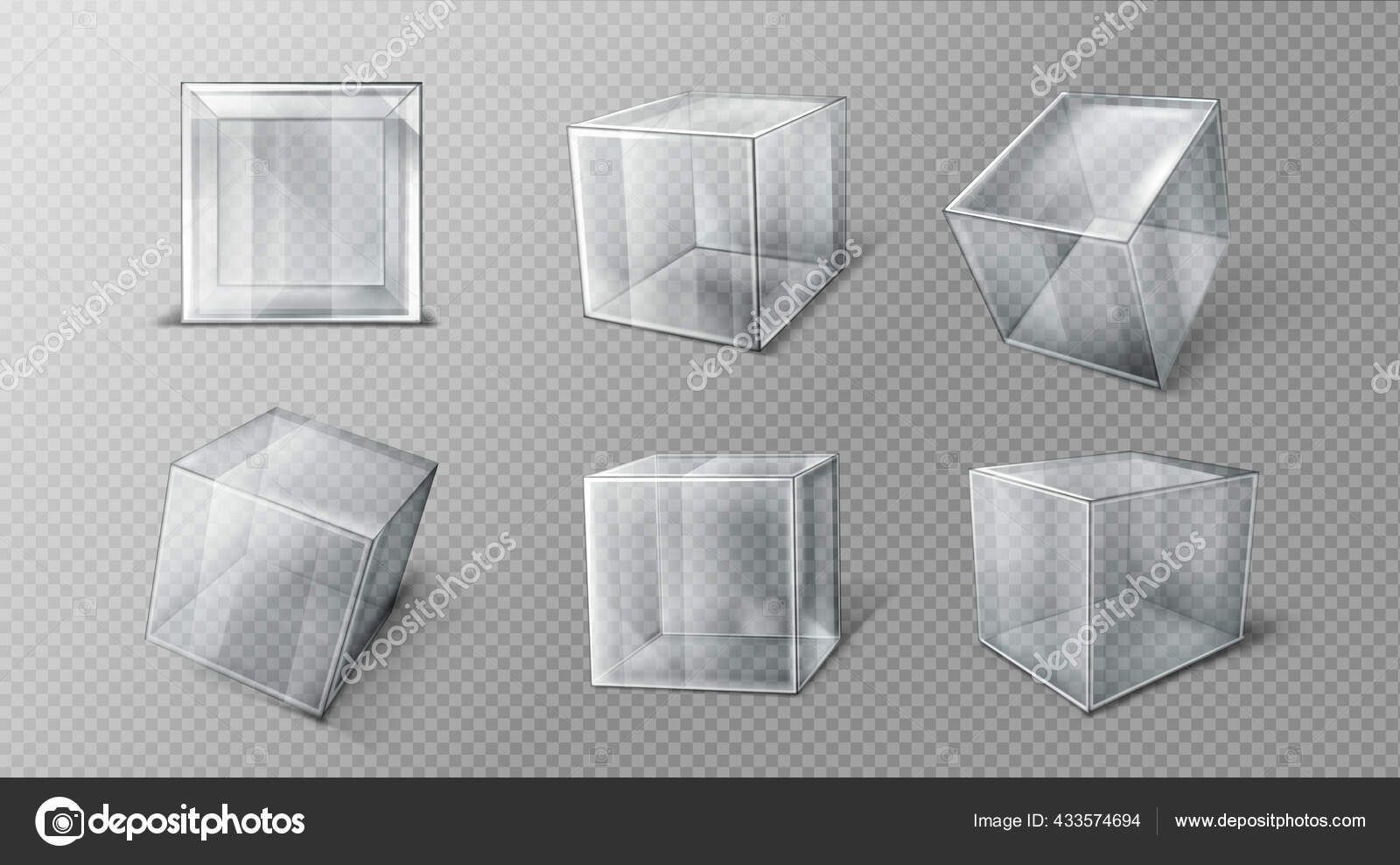 Soporte de mesa de vidrio de plástico en diferentes ángulos de visión  conjunto transparente ilustración vectorial realista