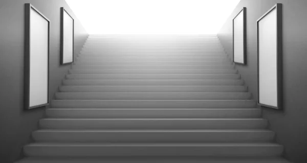 Escaleras 3d va a la luz, pantallas LCD blancas vacías — Vector de stock