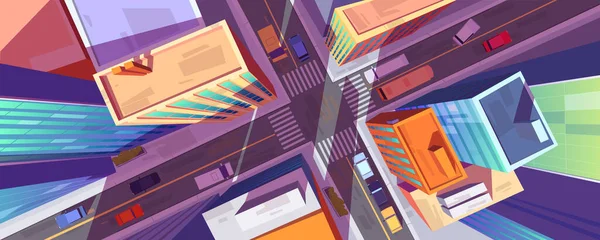 Вид зверху на міську вулицю з будівлями та перехрестям — стоковий вектор