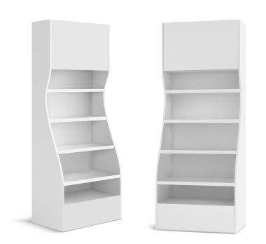 Beyaz POS süpermarket ürünleri için stand
