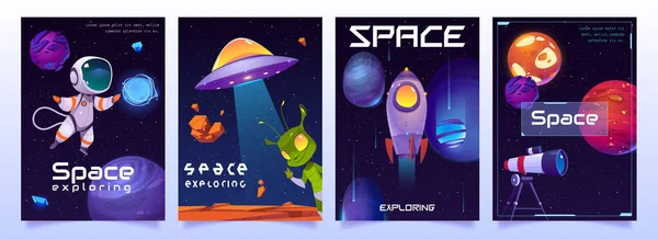 Espacio explorando caricaturas con lindos alienígenas — Vector de stock